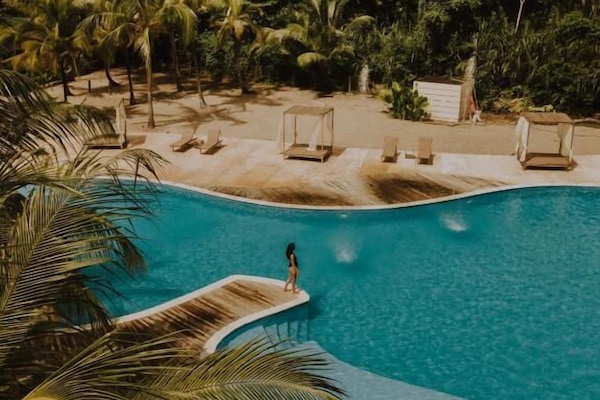 Outdoor pool, sun loungers