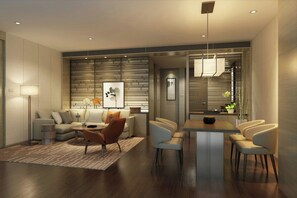 Executive Suite, 1 King Bed | Living room | 65-inch Smart TV with satellite channels, TV - Zhejiang Marriott Hotel (Zhenjiang)