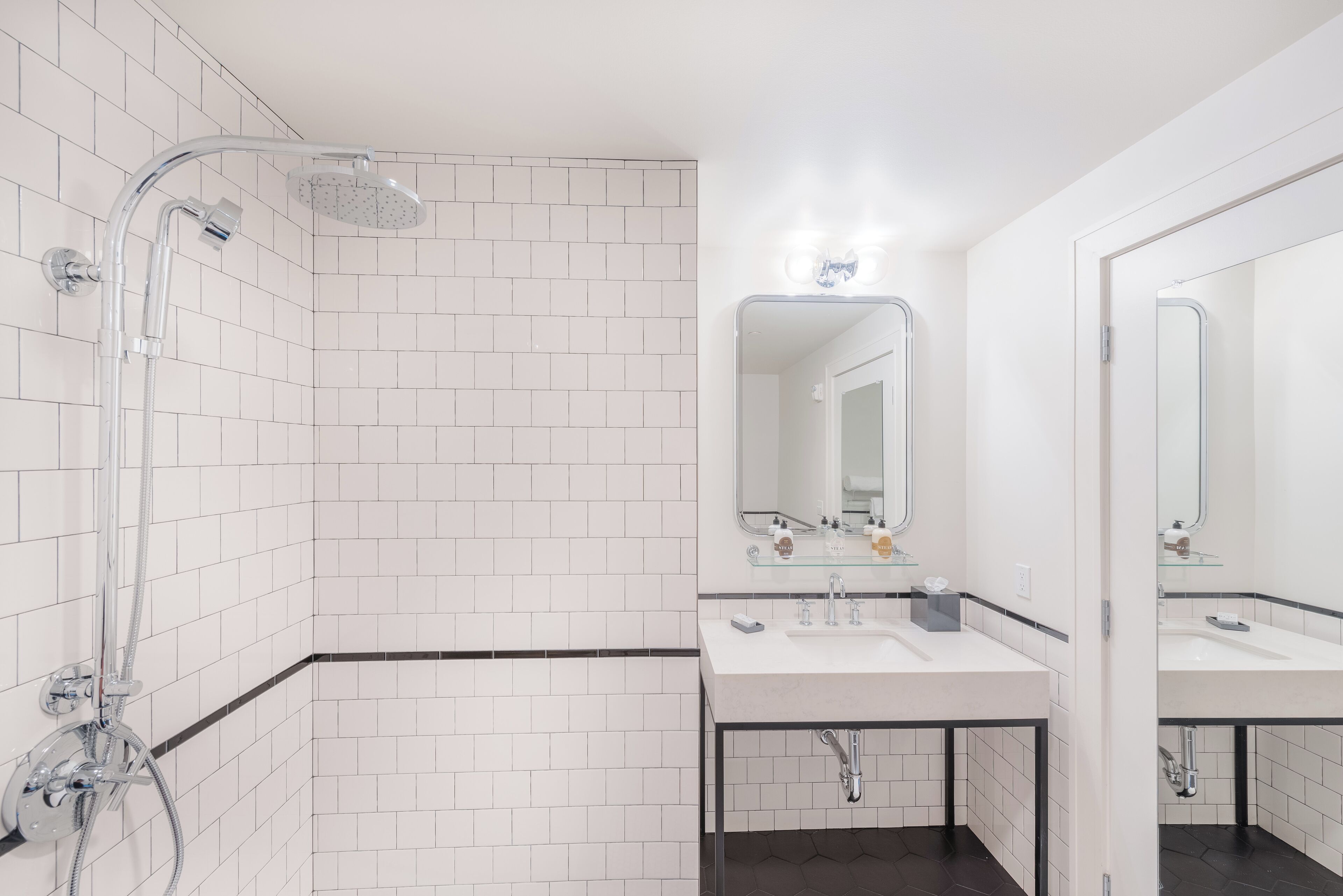 suite, 1 king bed, accessible, terrace | bathroom | shower, designer toiletries, hair dryer, bathrobes