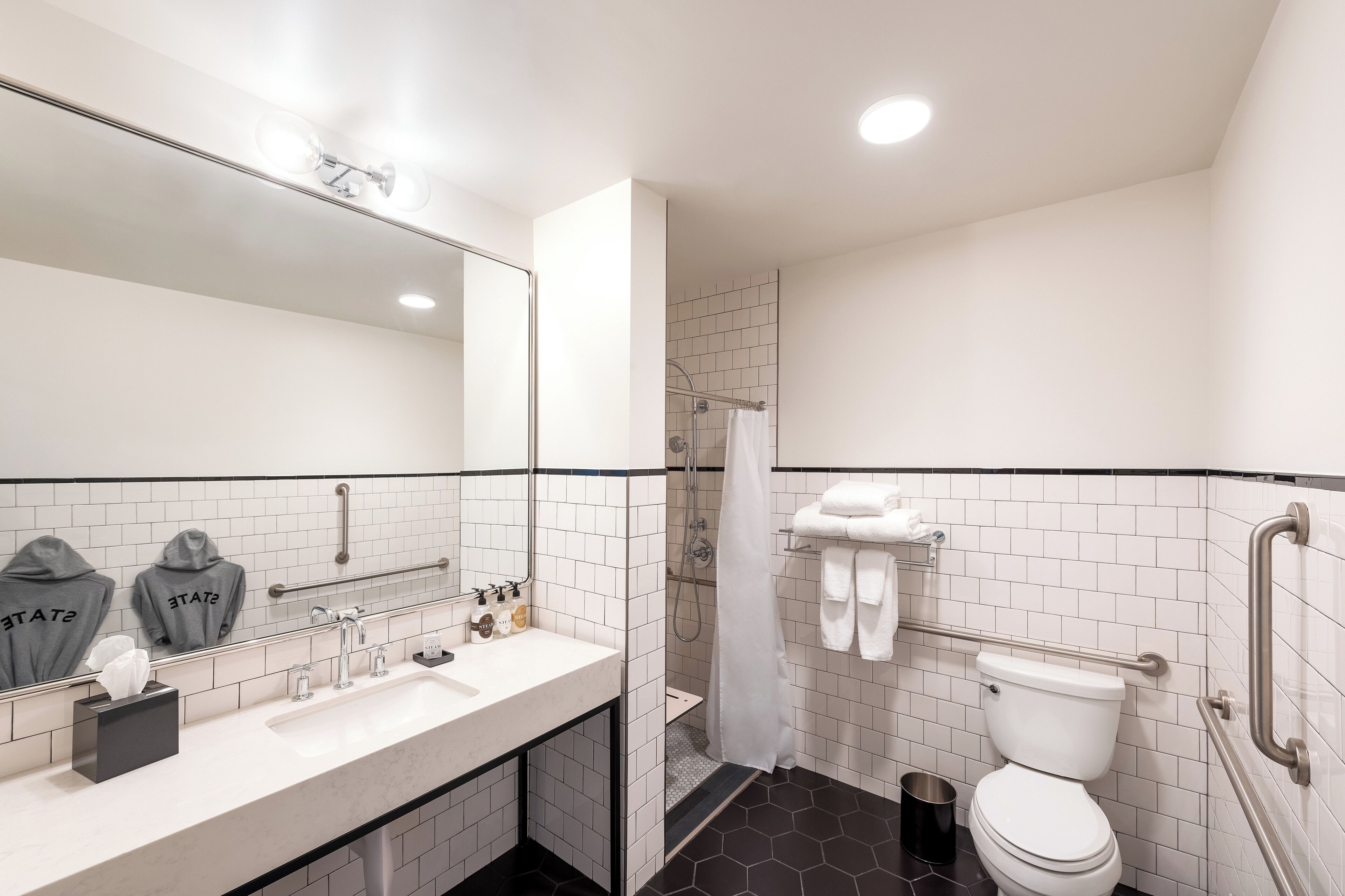 shower, designer toiletries, hair dryer, bathrobes