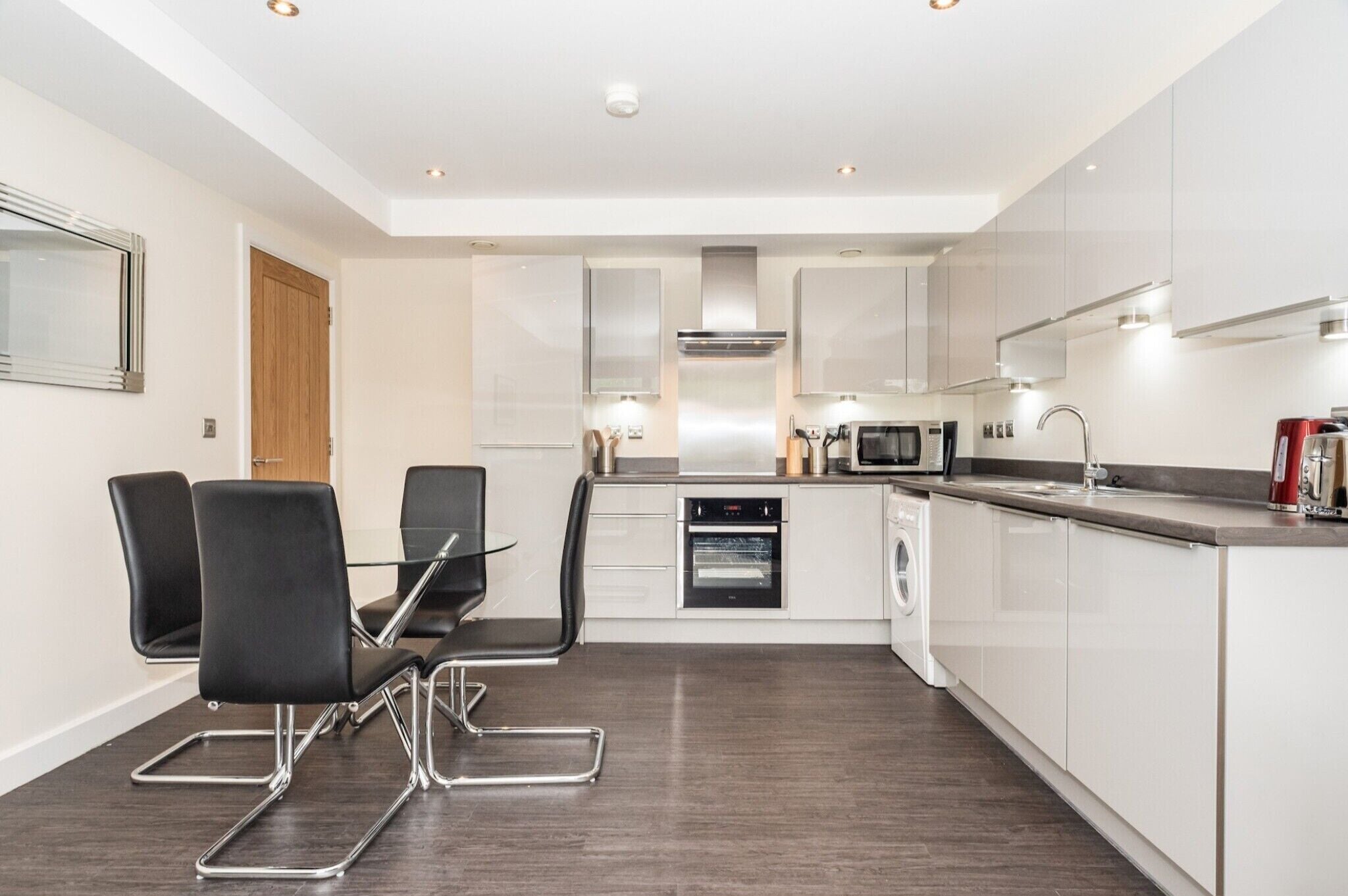 Fridge, microwave, dishwasher, high chair