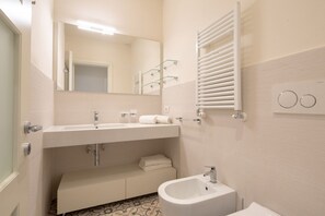 Ducha, secador de pelo, bidé y toallas