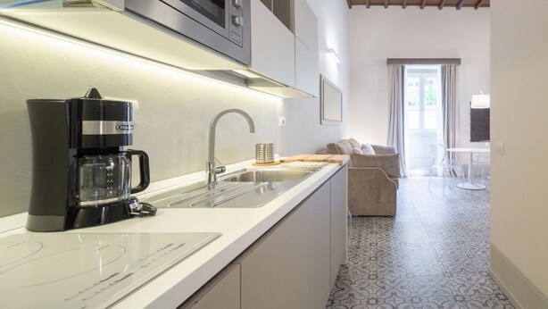 A modern kitchen with a built-in coffee maker, a microwave, and a sink. - Carapelli 2 Fabulous apartment for up to four guests (florence)