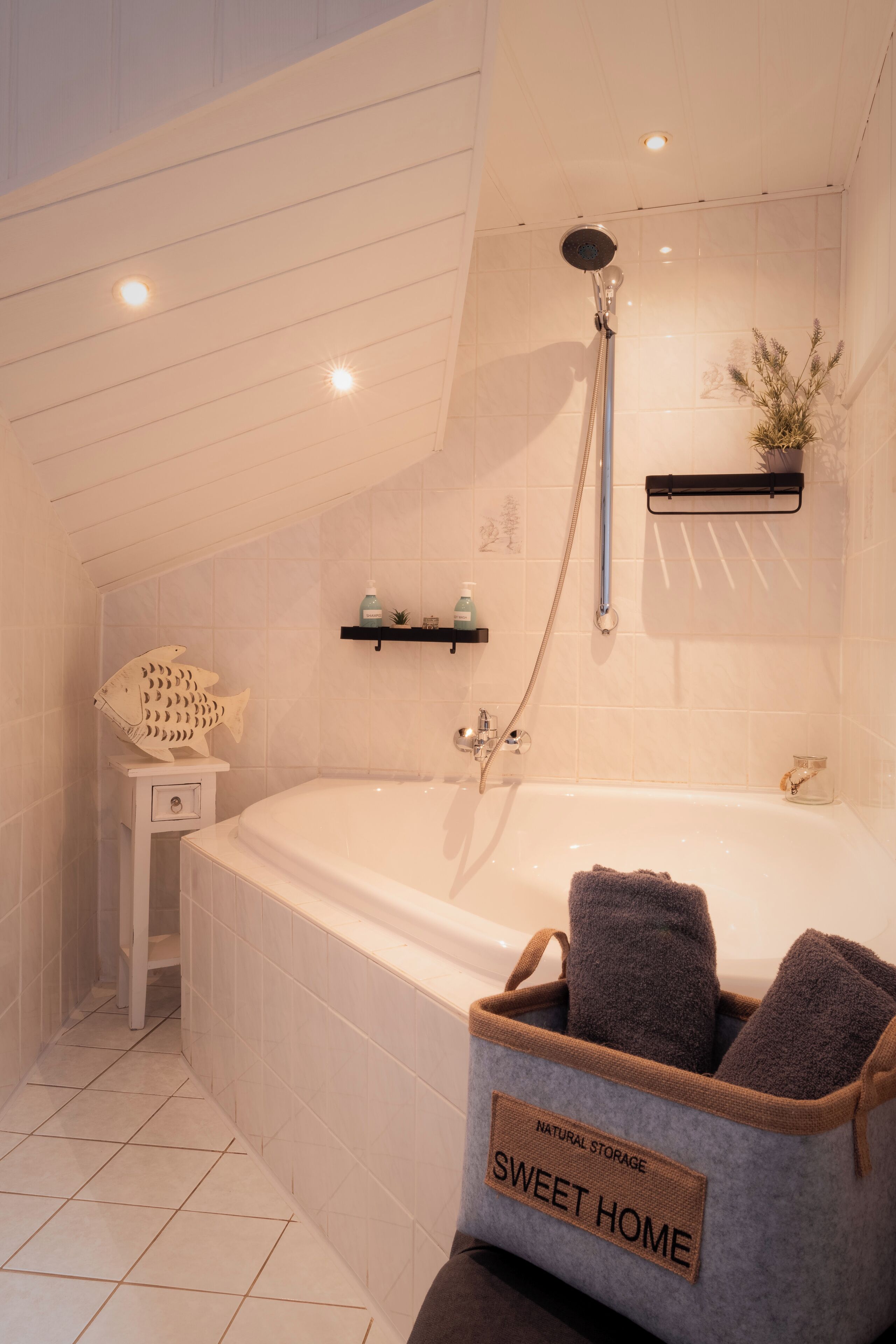 Ensemble douche/baignoire, sèche-cheveux, serviettes fournies, savon