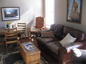 TV, fireplace, DVD player, books