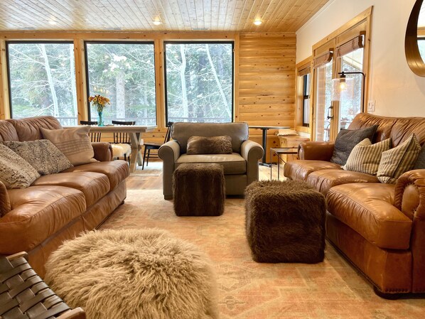 Fernseher, Kamin, DVD-Player, Videothek