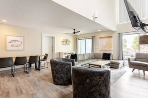 TV connectée, cheminée, lecteur de DVD