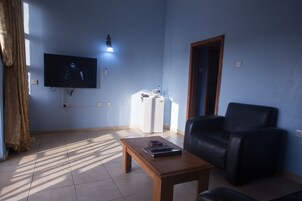 Una televisión de pantalla plana, una chimenea, películas de pago