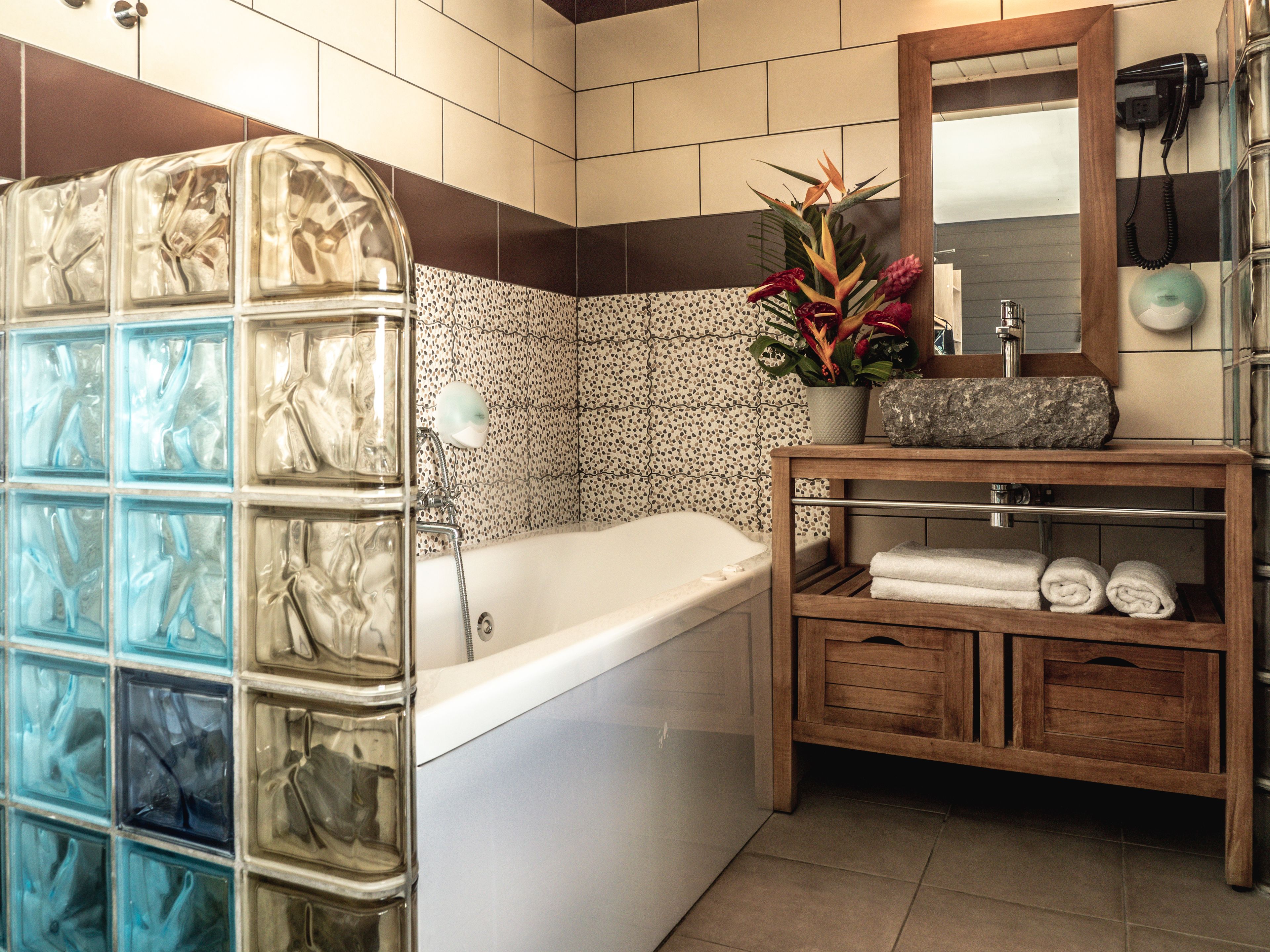 free toiletries, hair dryer, towels