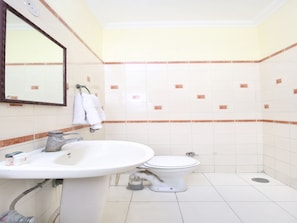 Shower, free toiletries, towels