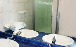 Shower, free toiletries, towels
