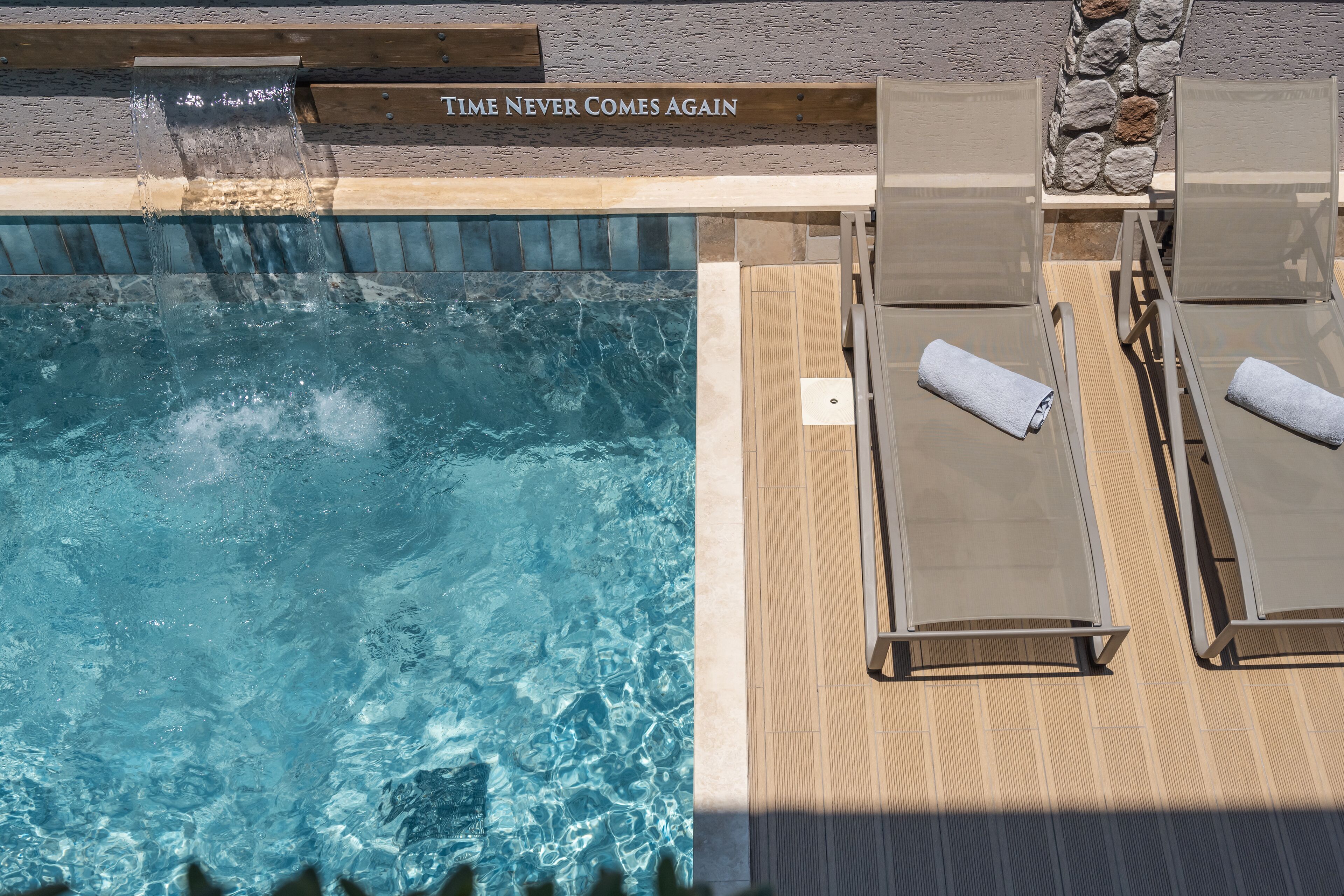 outdoor pool, pool umbrellas, pool loungers