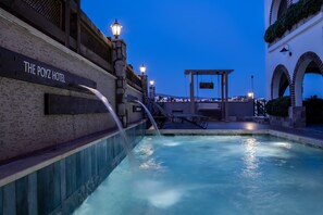 Outdoor pool, pool umbrellas, pool loungers