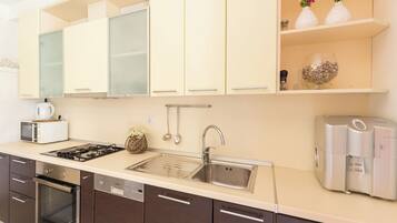 Fridge, microwave, oven, dishwasher