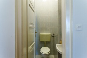 Combined shower/bathtub, hair dryer, towels
