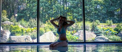 Indoor pool, open 10 AM to 9:30 PM, sun loungers