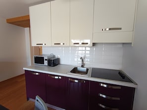 Fridge, microwave, dishwasher