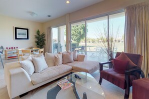 TV, fireplace, DVD player, books