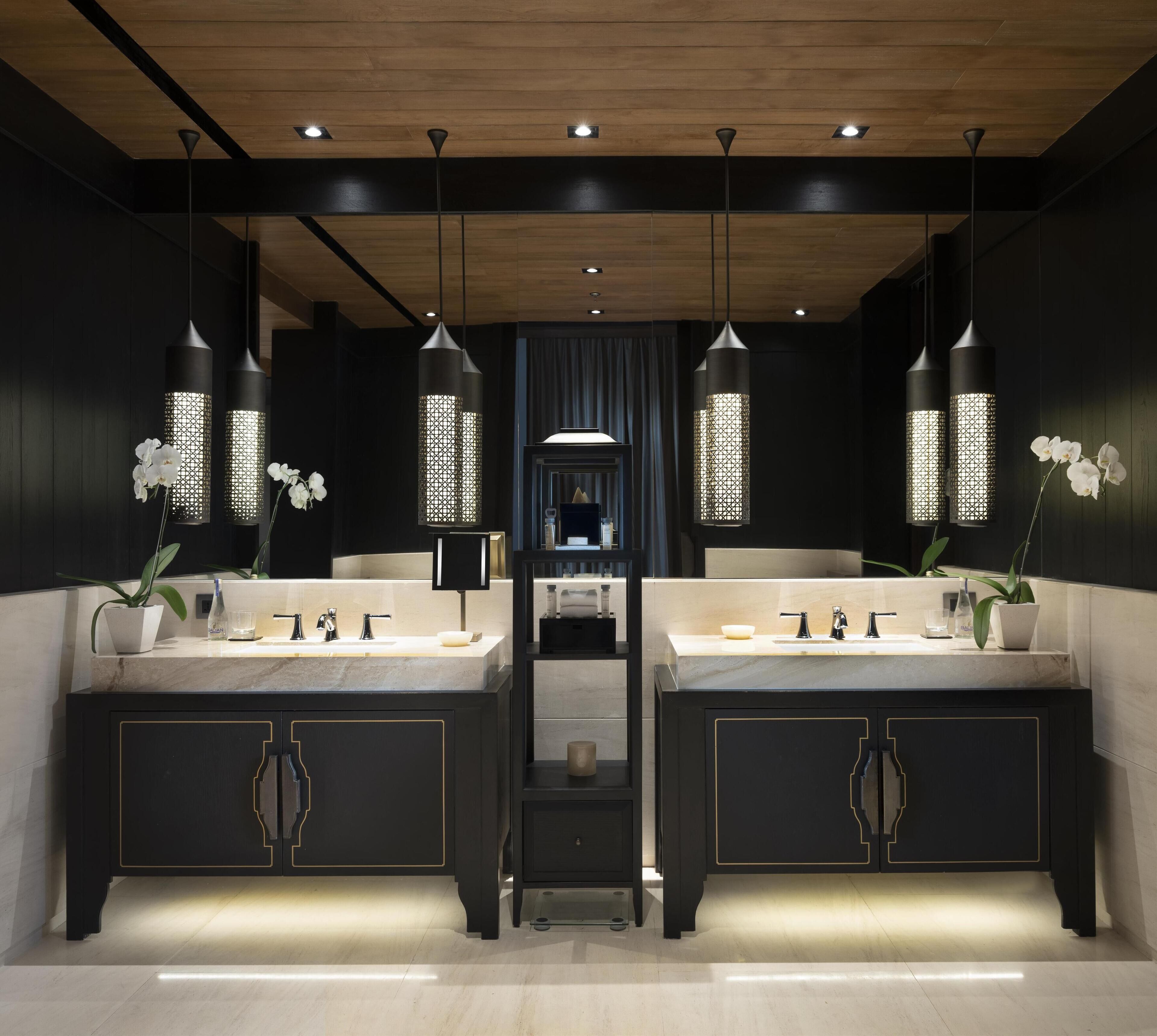 presidential villa, ocean view (nusantara) | bathroom | separate bathtub and shower, rainfall showerhead