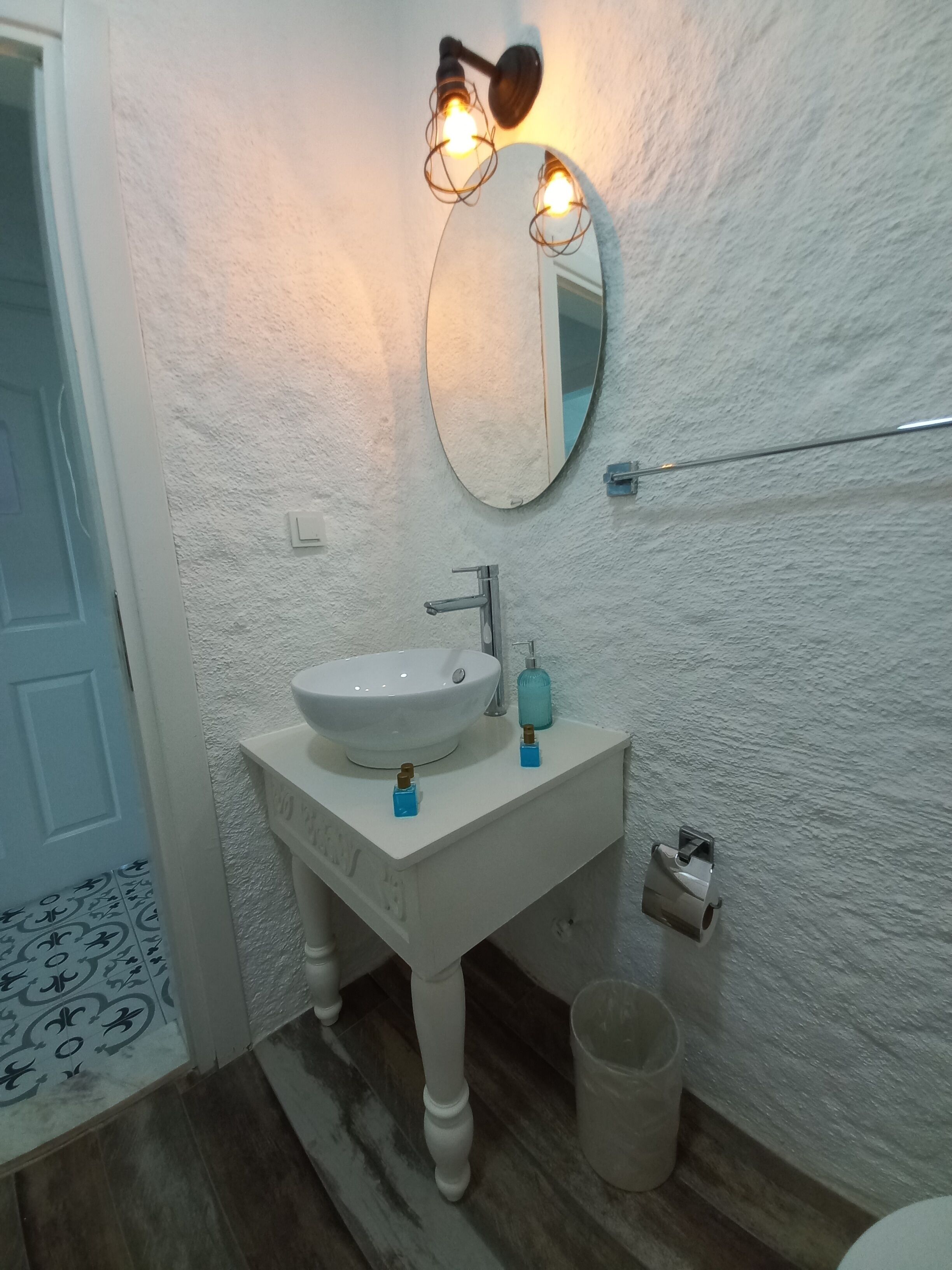 family room | bathroom | shower, rainfall showerhead, free toiletries, hair dryer