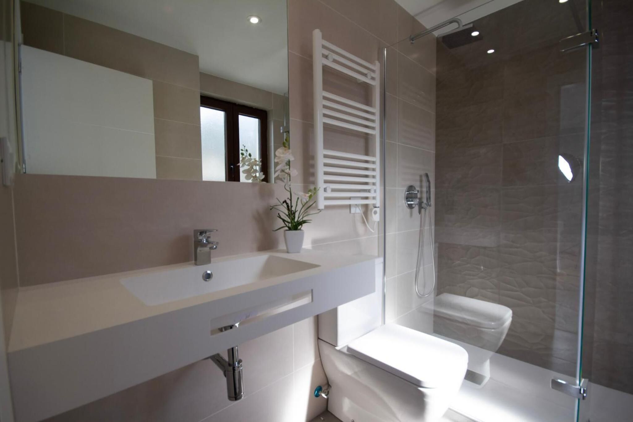 shower, free toiletries, hair dryer, towels