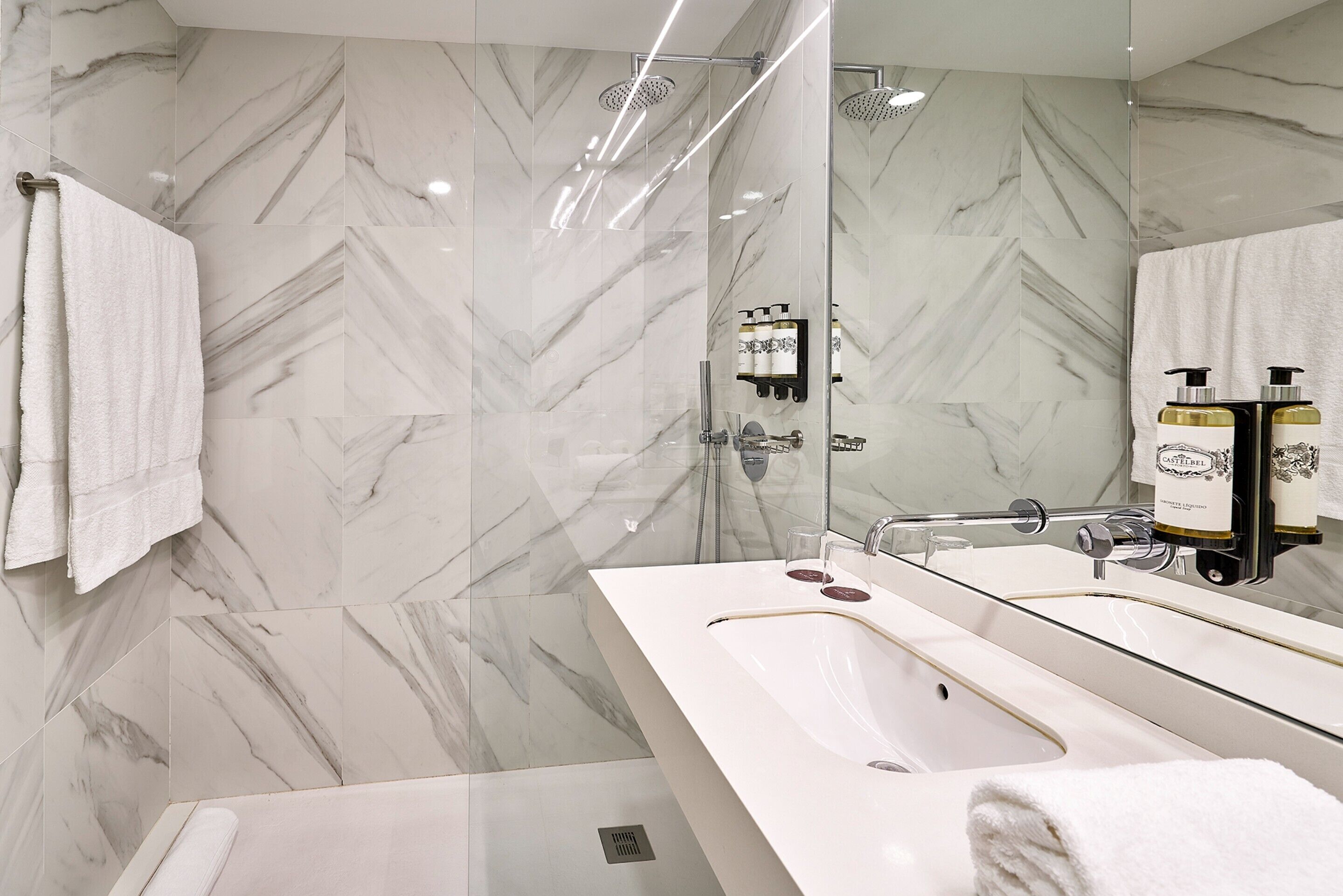 rainfall showerhead, free toiletries, hair dryer, bathrobes