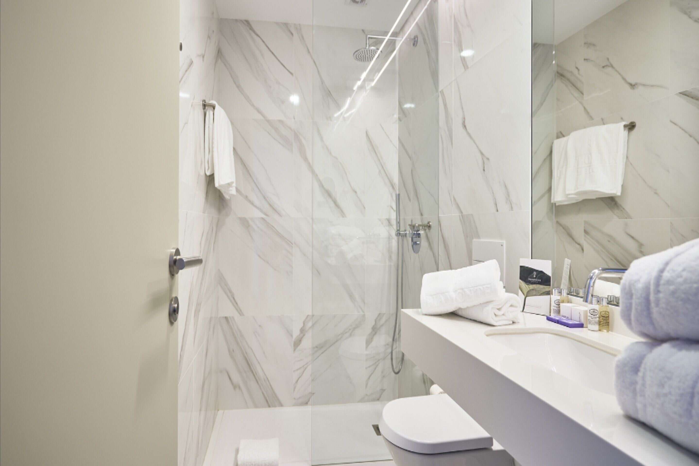 rainfall showerhead, free toiletries, hair dryer, bathrobes