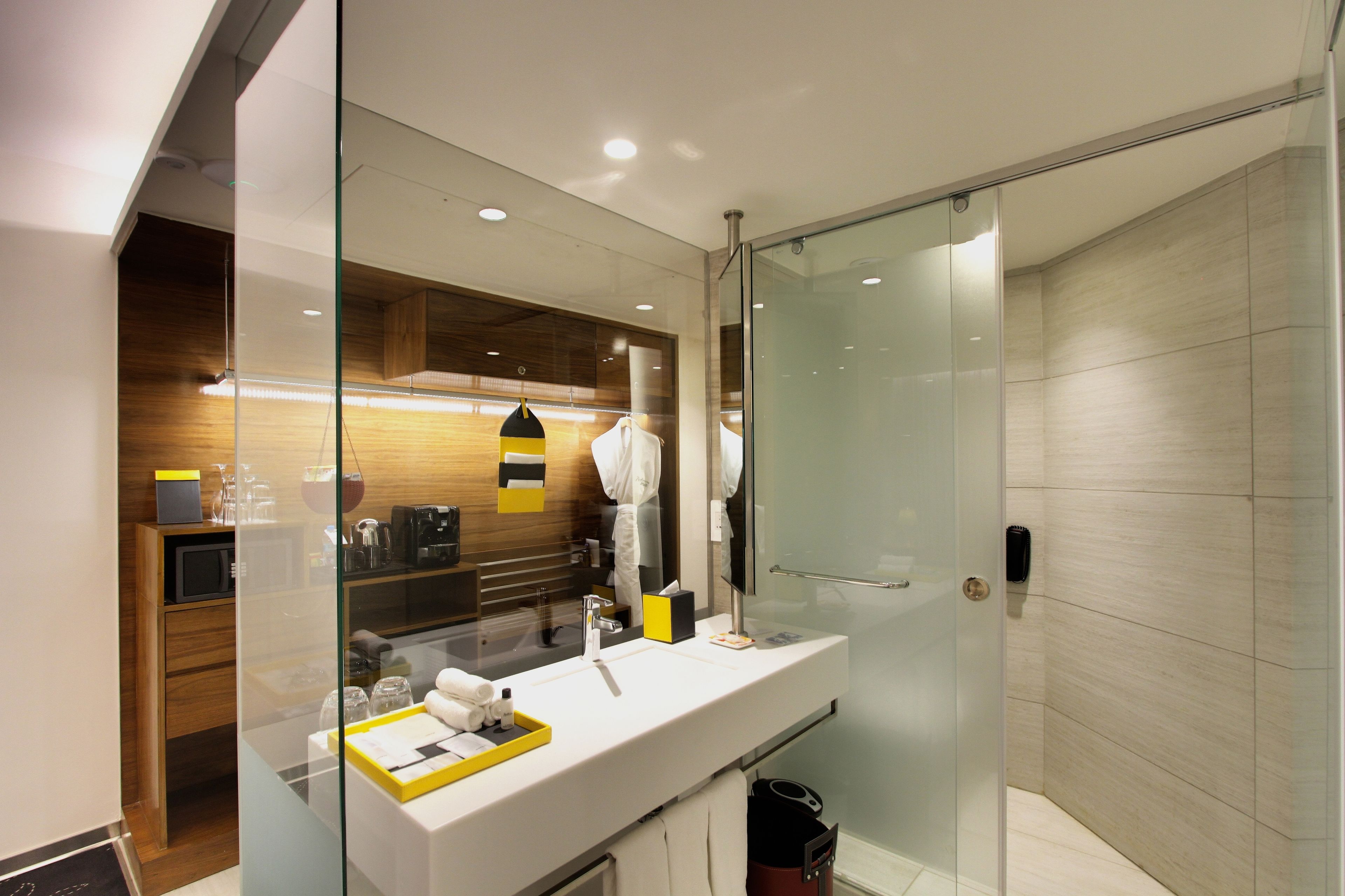 rainfall showerhead, free toiletries, hair dryer, bathrobes