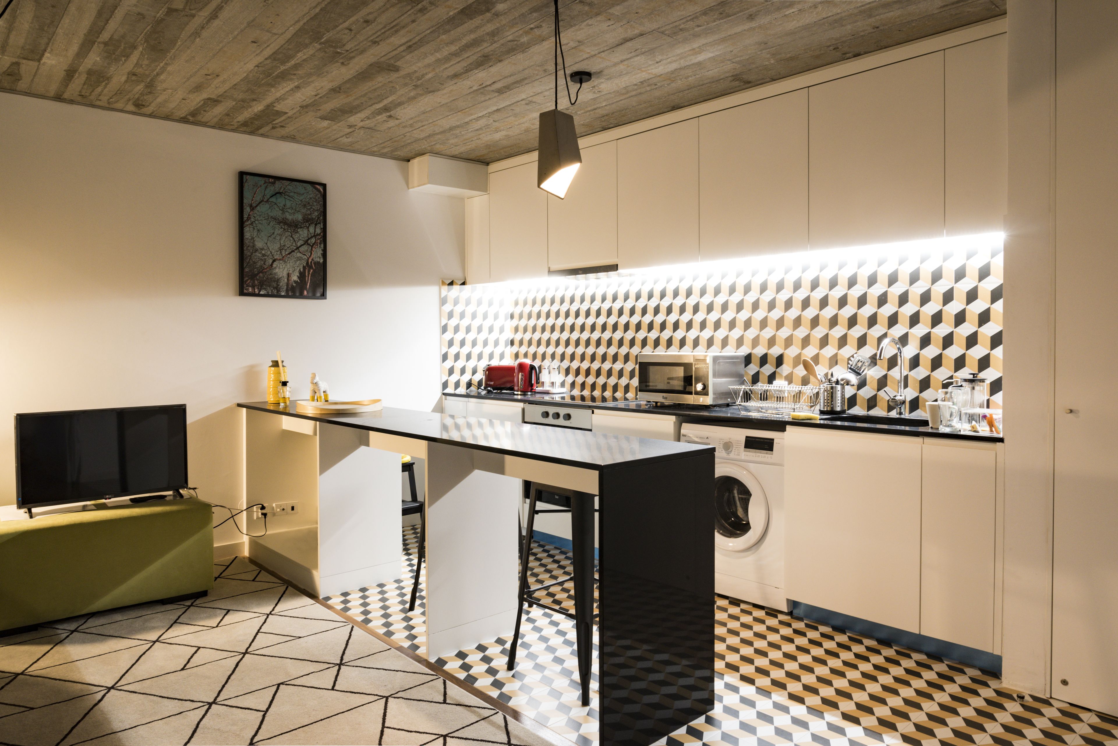 apartment 02, 1 queen bed with sofa bed, non smoking | private kitchen | fridge, microwave, oven, stovetop