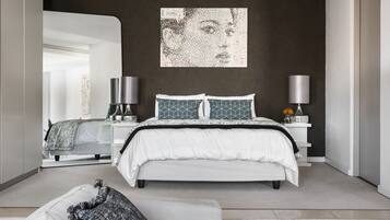 Monolocale Luxury, 1 letto queen, bagno in camera, vista città | Biancheria da letto di alta qualità, con stile personalizzato