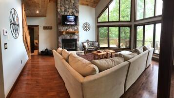 TV, caminetto, libri