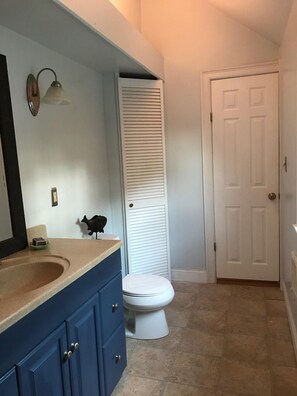 Duschwanne, Haartrockner, Handtücher, Seife