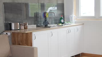 Studio | Private kitchenette | Fridge, microwave, stovetop, cookware/dishes/utensils