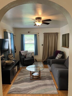 Smart TV, DVD player, books, video library