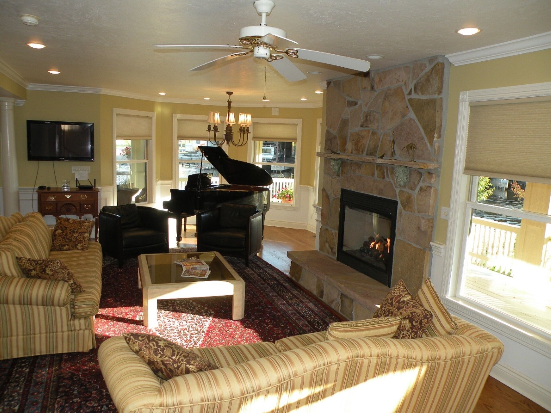 Télévision, cheminée, médiathèque