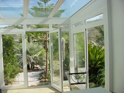 New holiday home with fireside, central heating, palm trees and pool