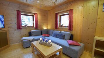 Smart TV, fireplace, DVD player, books