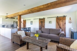 Smart TV, fireplace, video games, DVD player