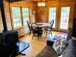 Smart TV, fireplace, DVD player, books