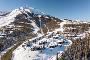 Aerial view - Ski-in/out 4BR Luxury Saddle Ridge Townhome in Moonlight Basin, Hot Tub, Views (Big Sky)