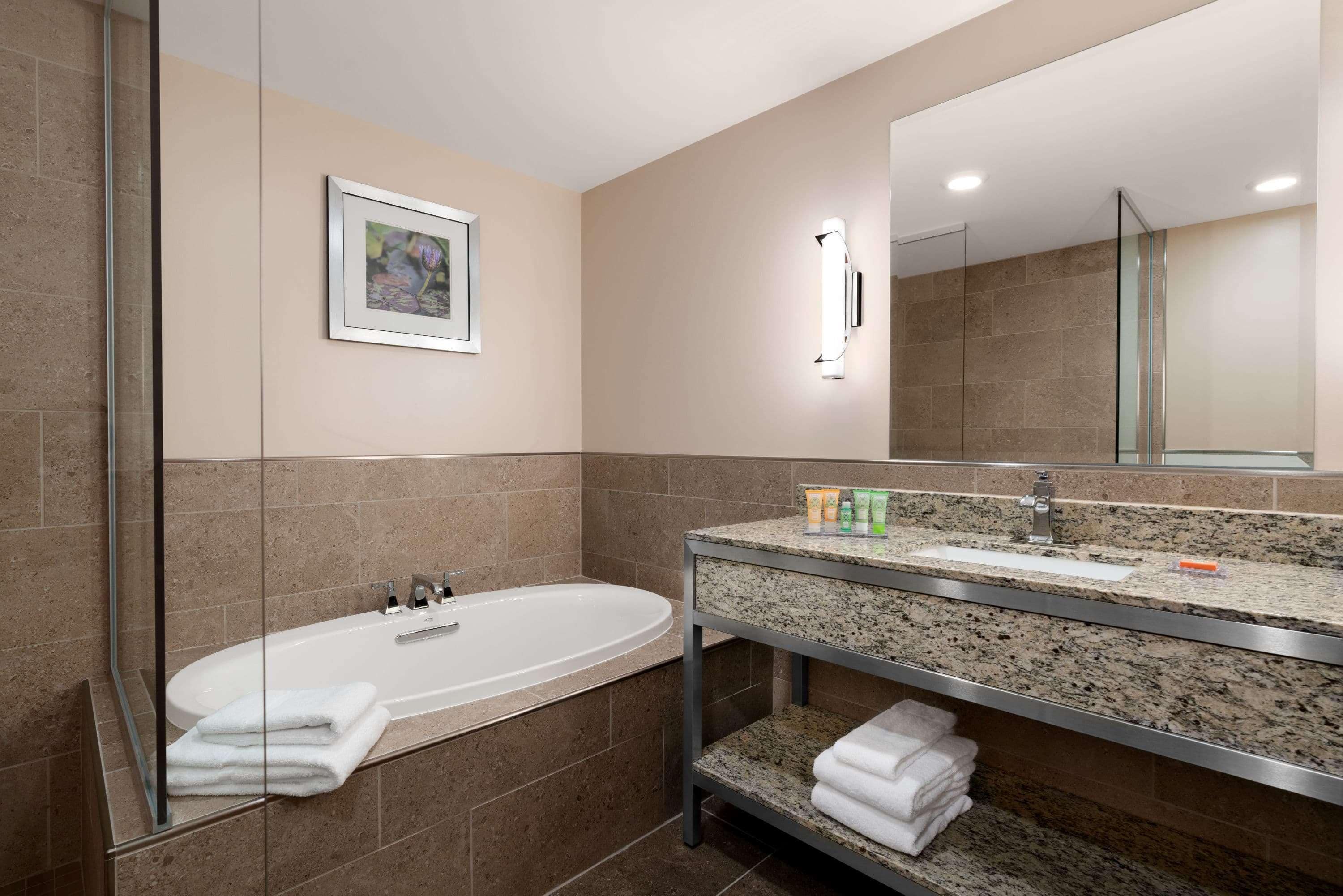suite, 1 king bed | bathroom | free toiletries, hair dryer, towels, soap