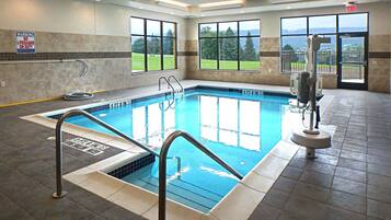 Indoor pool, outdoor pool, open 9:00 AM to 10:00 PM, pool loungers