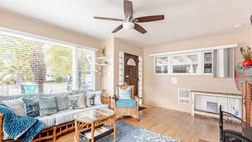 Fernseher, Kamin, DVD-Player, BĂŒcher