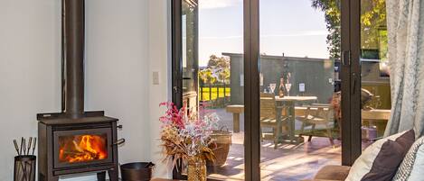 Smart TV, caminetto, impianto stereo