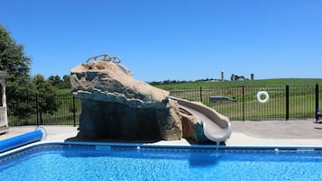 Seasonal outdoor pool, pool umbrellas, sun loungers