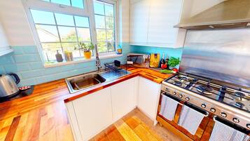 Full-sized fridge, microwave, oven, stovetop