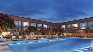 Indoor pool, open 5:00 AM to 10:00 PM, sun loungers