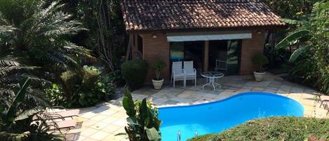 Outdoor pool, sun loungers