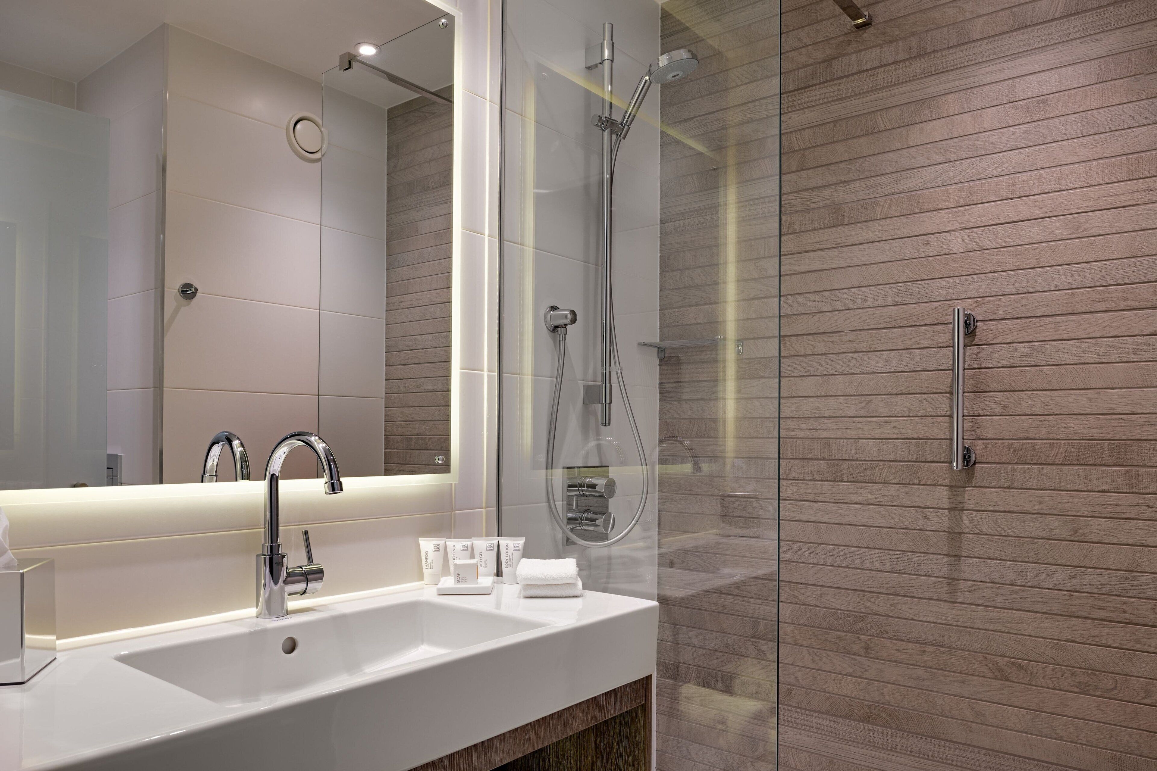 shower, rainfall showerhead, free toiletries, hair dryer