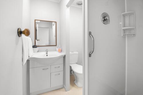 Shower, free toiletries, hair dryer, towels